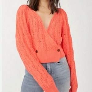 Free People Olive You Butterfly Knit Faux wrap cardigan in Lipgloss New